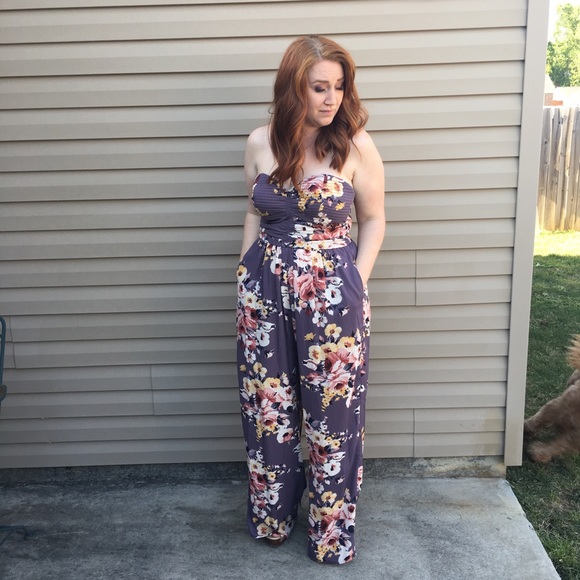 purple floral jumpsuit